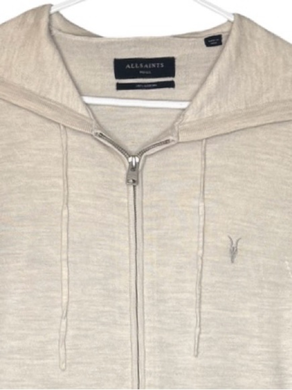 All Saints Light Beige Men's Merino Wool Zip-Up Hoodie Small